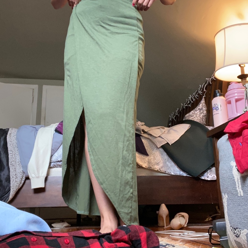 green maxi skirt